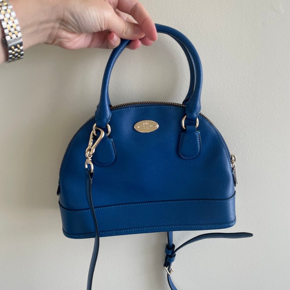Coach top handle rounded crossbody satchel handbag in royal blue